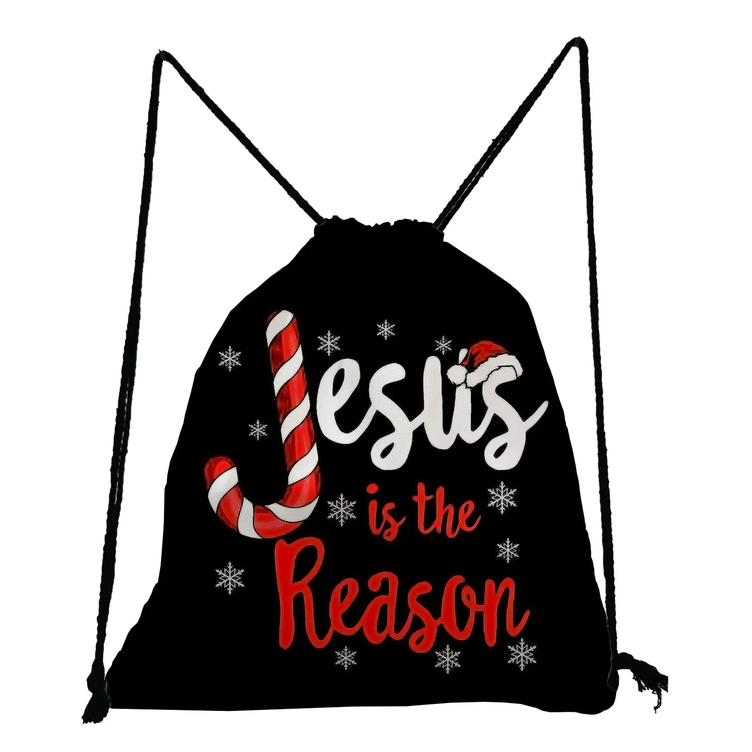 Tas Sekolah Anak-anak Sederhana Saku Serut Hitam Pohon Natal Huruf Ransel Hadiah Natal Modis untuk Wanita Disesuaikan