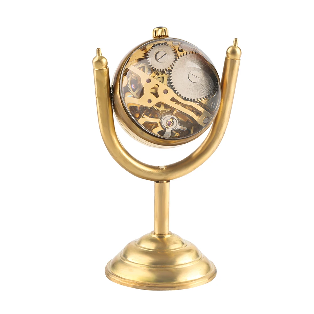 Vintage Gold Copper Cup Shaped Mechanical Pocket Watch Spinning Transparent Glass Ball Desktop Decor Timepiece Gift