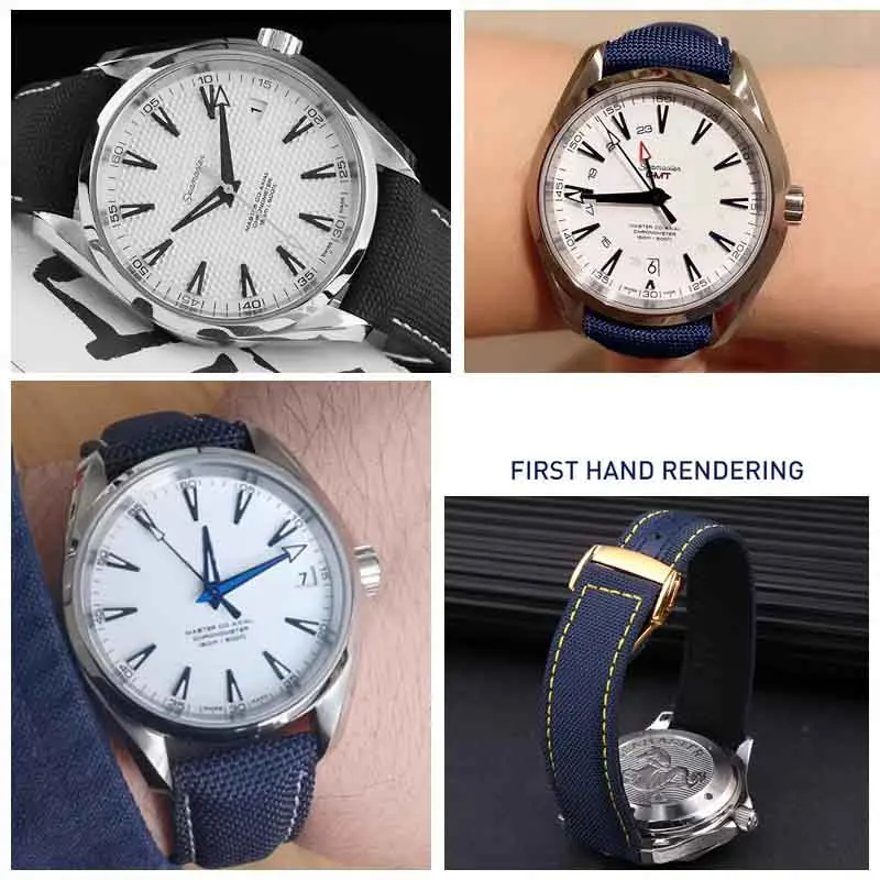 Correa de reloj para Omega Speedmaster Snoopy 310, correa de reloj inferior de piel de vaca de lona, nueva correa de reloj de nailon Seahorse AT150 de 19mm y 20mm