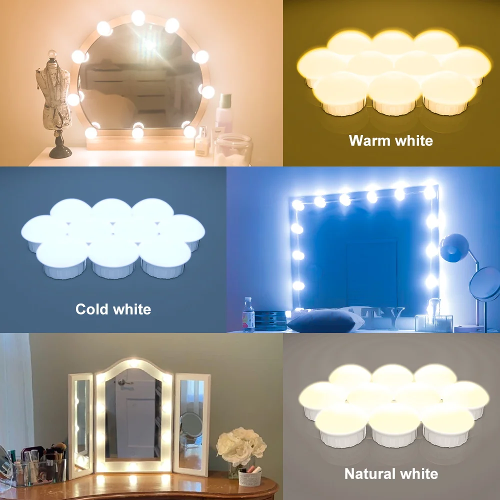 Makeup Mirror Night Lights USB Vanity Lamp Hollywood Bulb Dimmable Sensor Light for Wall Dressing Table Bedroom Decor Lighting