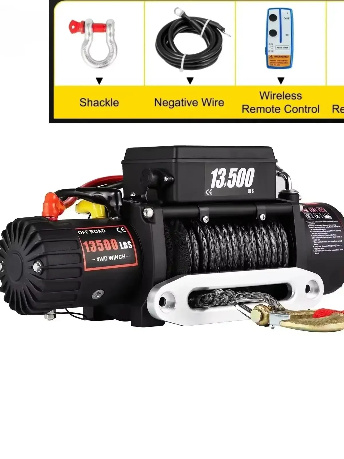 SIHAO 13500LB 12V elektrische kaapstanderlier - 92-legering synthetisch touw 27M voor off-road 4x4 auto/ATV/boot/trailerlift waterdicht - afbeelding 2