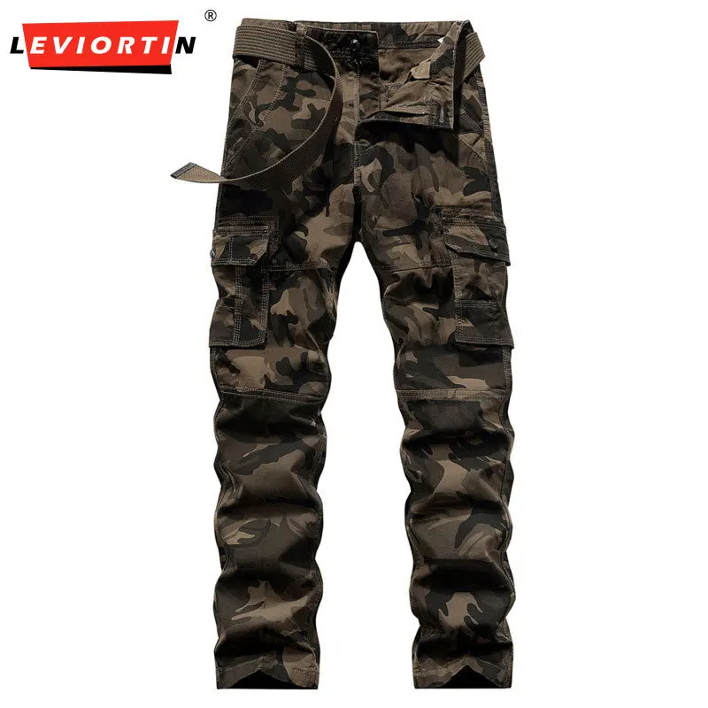 Men's  fashion trend multi bag design casual pants loose straight tube outdoor tactical wear-resistant camouflage work pants