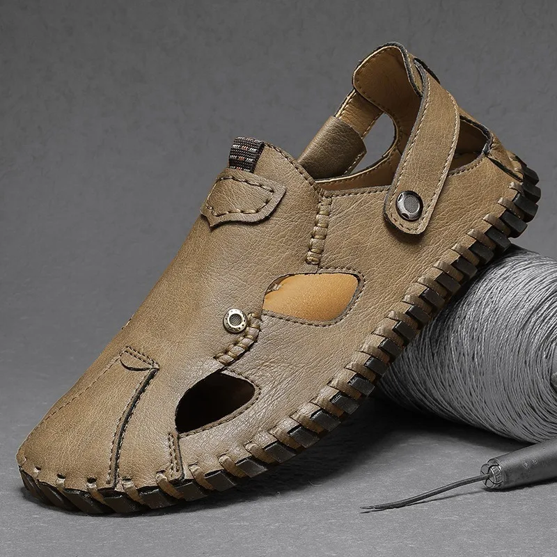 Men's Sandals Fashion Handmade Cowhide Sandals Summer Baotou Hollowed Out Sandal Outdoor Non Slip Hiking Sandals Beach Sandalias