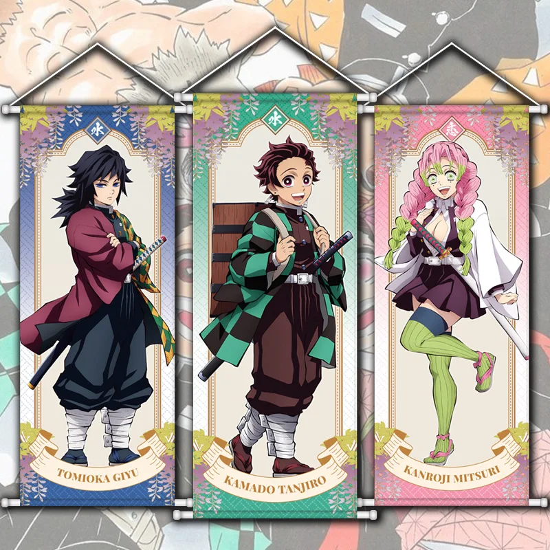 Dämonentöter Anime periphere hängende Malerei Seidenposter Tanjiro Nezuko Giyuu Mitsuri Love Scroll 2D Dekoration 72x28cm – Detail 1