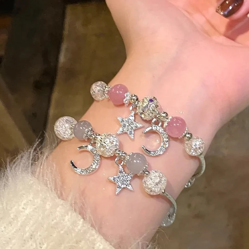

Sweet Crystal Beaded Bracelet Rhinestones Star Moon Bracelet Wrist Jewelry Girls Gift