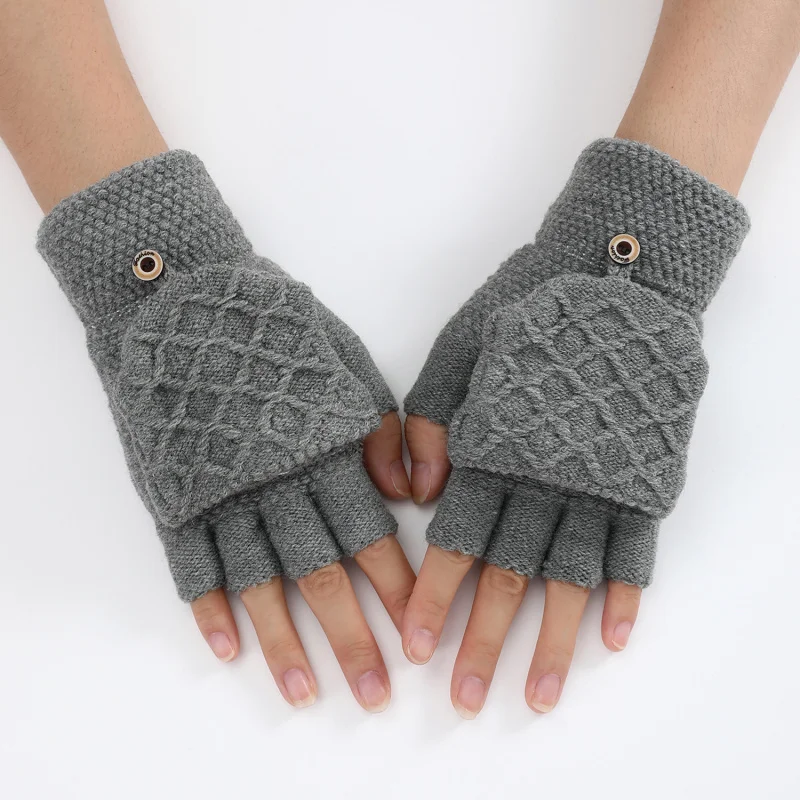 Wholesale 4pcs Set Winter Fashion Knitted Convertible Flip Top Fingerless Gloves Thermal Warm Short Half Finger Mitts Men Women