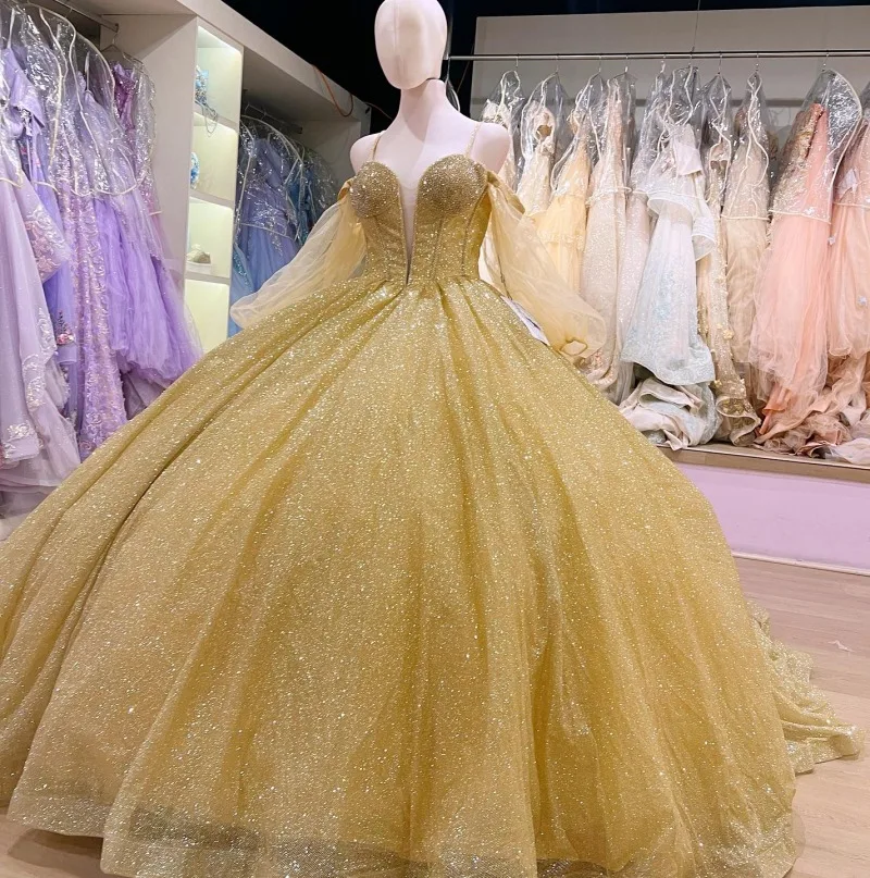 

Charro Vestidos De XV Años Light Yellow Quinceanera Dresses Lace Sequin Mexican Girls Princess Birthday Sweet 15 Gown Customized