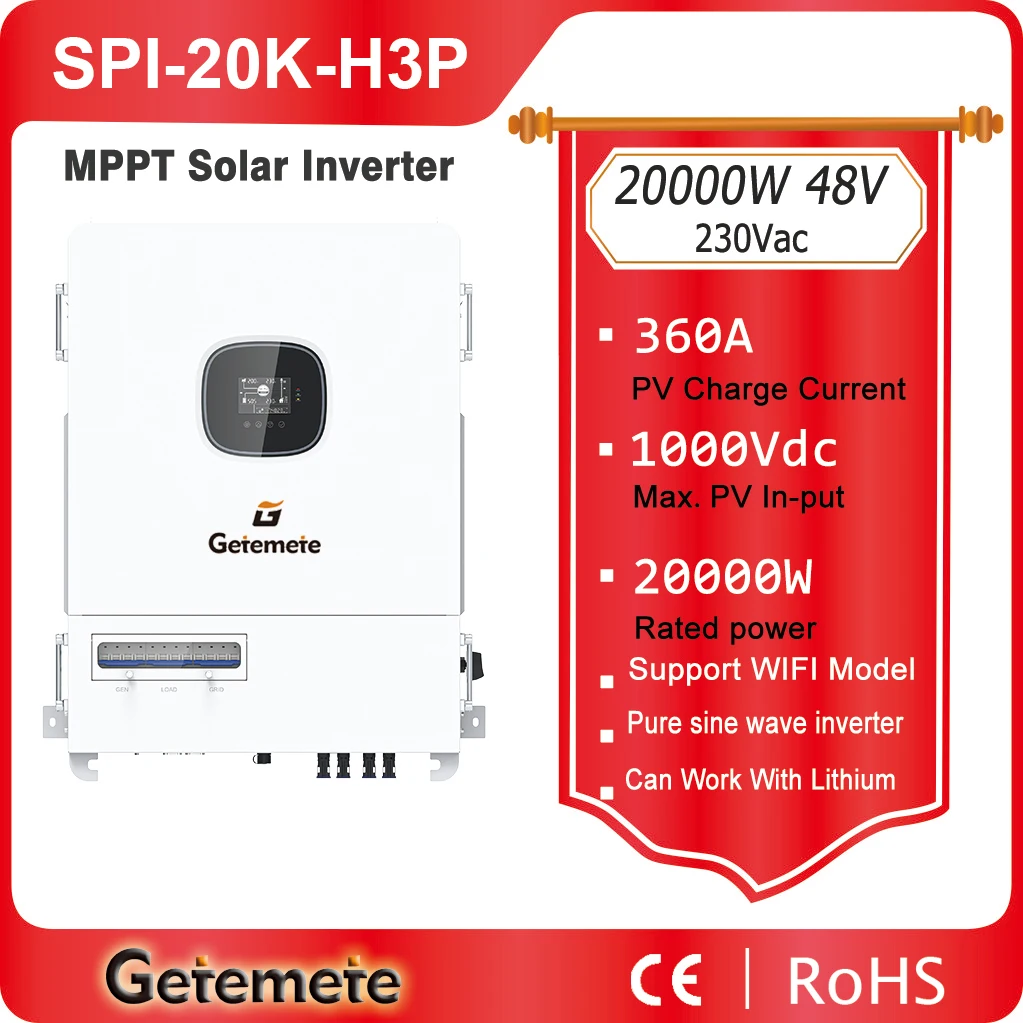 

GTMT 20KW 48V 230VAC Hybrid Solar Inverter Max PV 1000V Solar Controller Regulator Auto For Li-ion Lead-Acid Safety And Energy