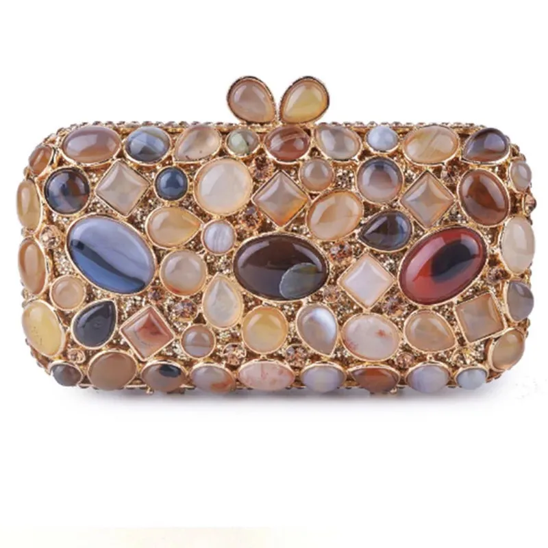 Turquoise Synthetic Agate Stone Evening Bags and Clutches for Women Formal Party Bags Party Rhinestone Handbags