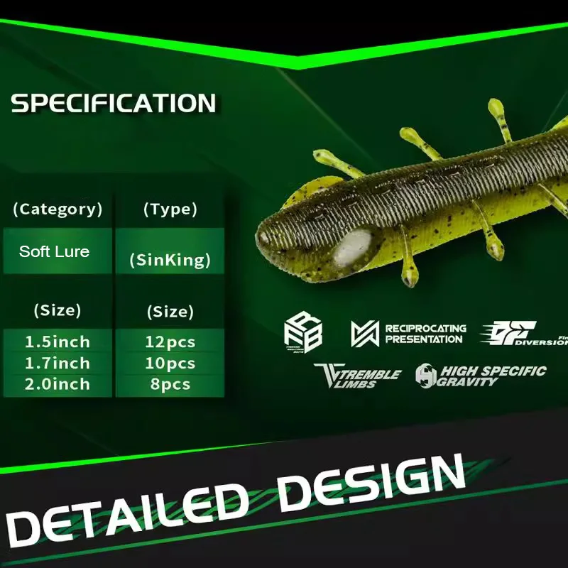 RAVENCRAFT 1.5/1.7/2.0inch Slow Sinking Flying Squirrel Finesse Reaction Bait Shrimp Shape Soft Lure For Freshwater Seawater