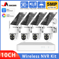 10Channel 5MP Battery Solar Powered Cctv Camera Kit 10CH Outdoor Wireless Wifi Solar Dual Light Source Security Camera System