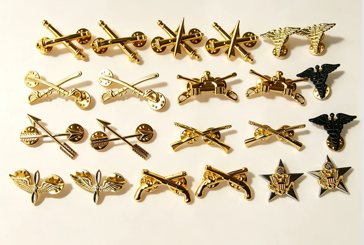 Repro US Army Branch Collar Insignia Metal Lapel Pin Multiple Styles Air Defense Artillery Armor Infantry Medical Aviation