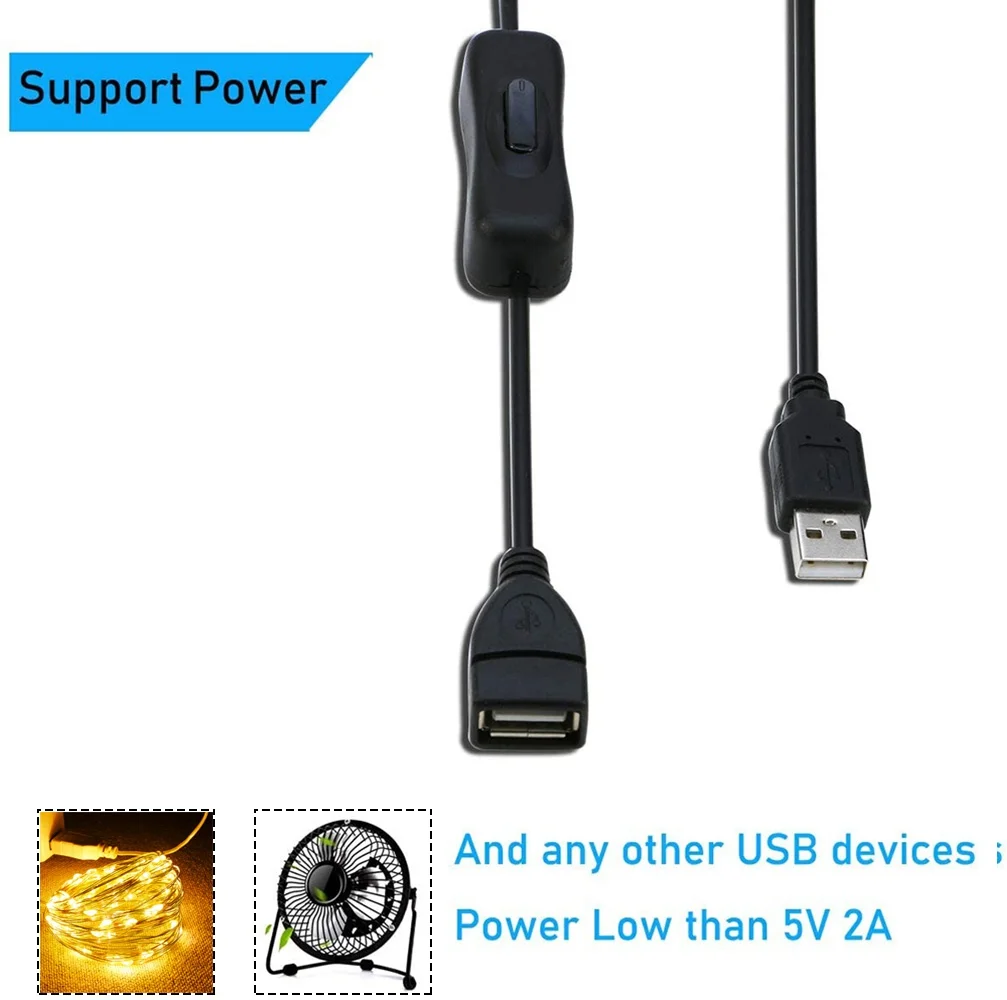 STONEGO USB Switch Extension Cable Support Data Transmit and Power Supply with On/Off Power Switch for LED Strips, USB Devices