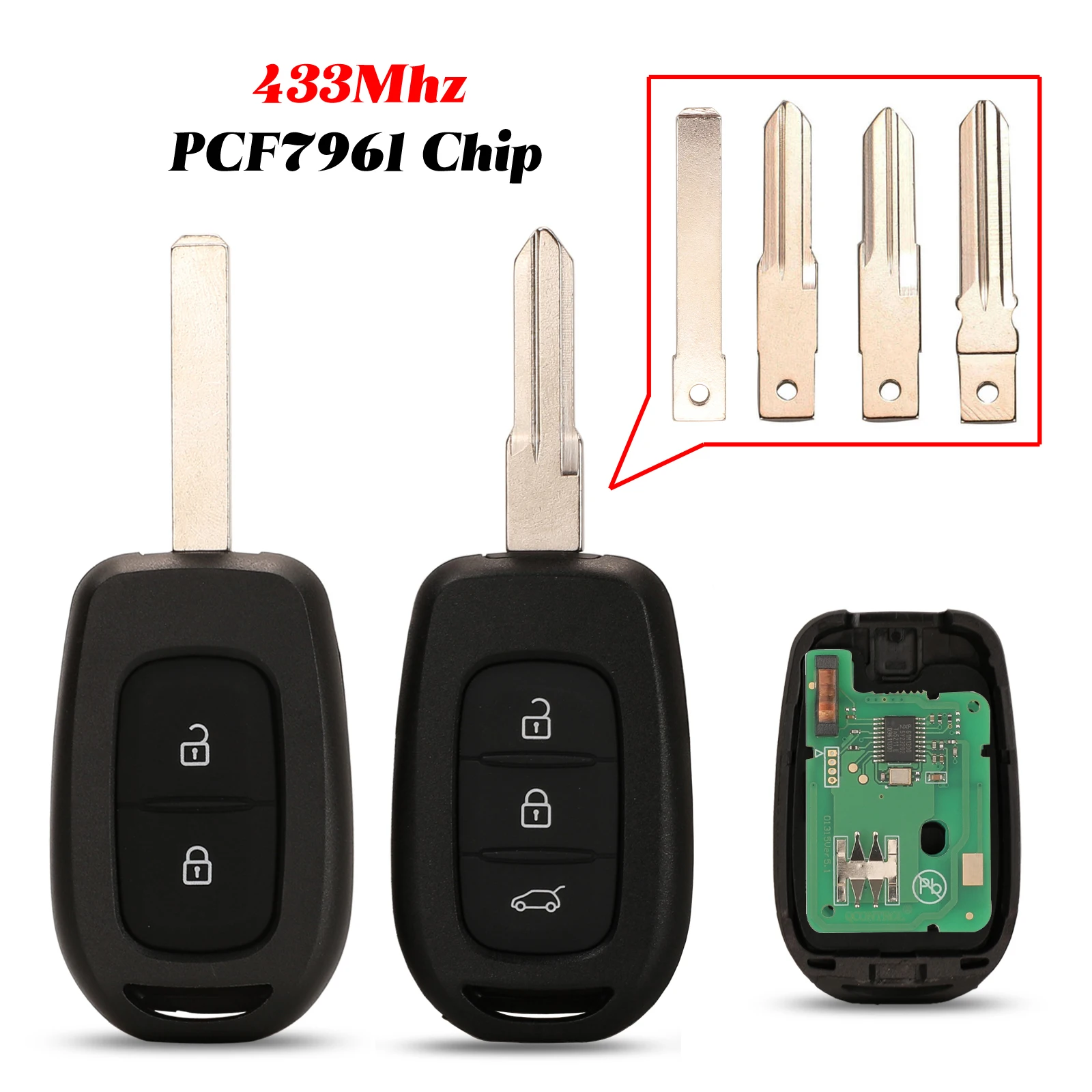 

jingyuqin 433Mhz PCF7961M Chip 2/3 Buttons For Renault Symbol Trafic For Dacia Duster Logan Sandero Remote Car Key Replacement
