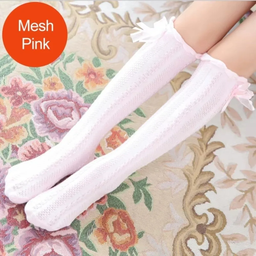 

New Breathable Bowknot Mesh Socks Soft Mid-tube Socks Twisted Stocking Long Tall Sock Cotton Socks