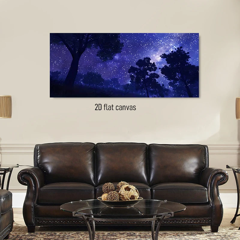 1pc (No frame),1 Starry Sky Forest Canvas Decorative Painting Living Room Bedroom Home Wall Art Frameless Painting 2D Plan