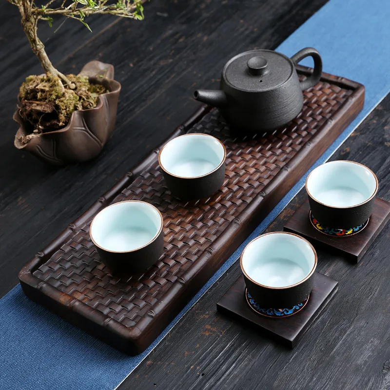 【 Dry Bubble Table 】 Ebony Solid Wood Log Tea Tray Small Tea Table Tea Sea Kung Fu Tea Ceremony Undrained Tray