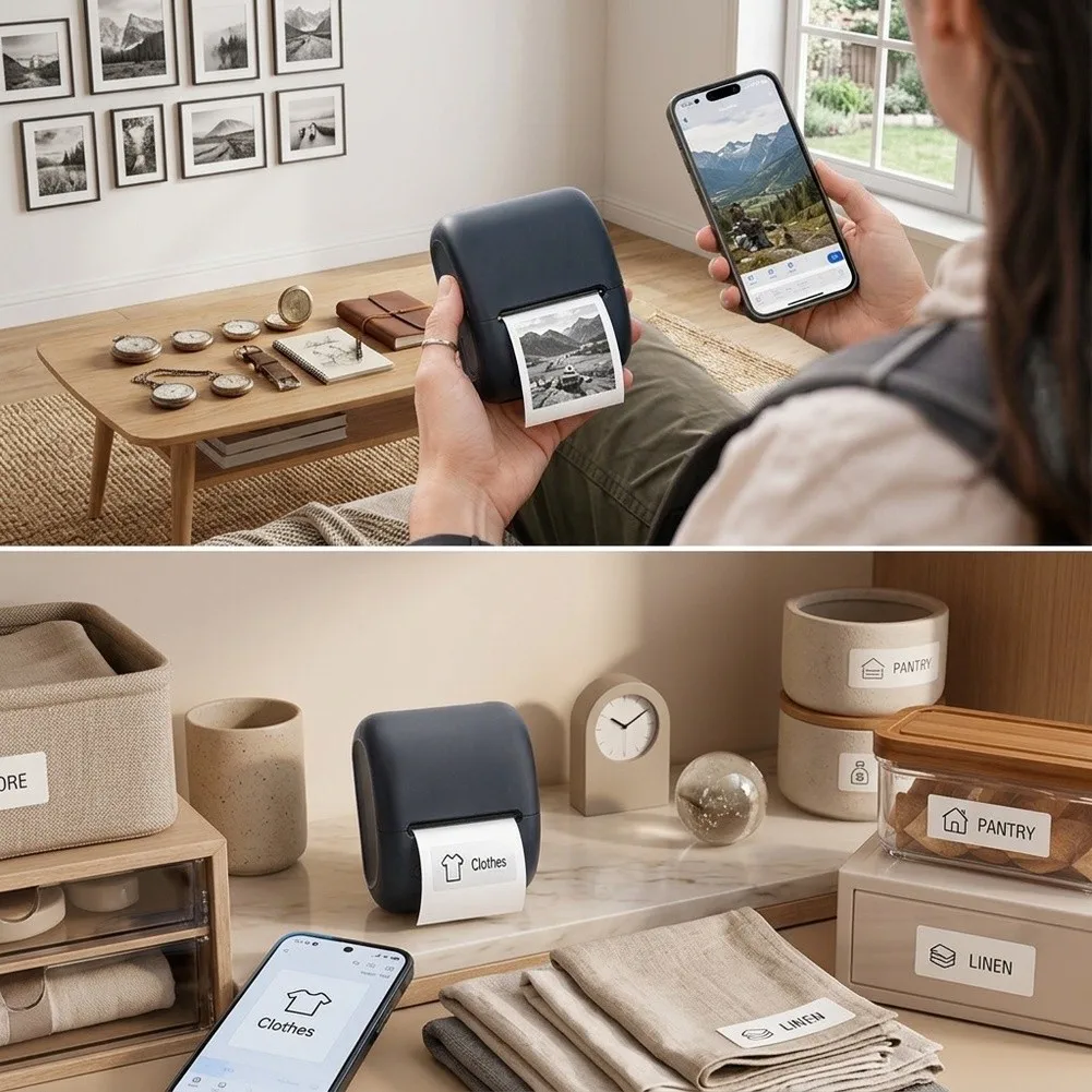Portable Thermal Printer With 4 Rolls Paper For Labels Maker Thermal Labels Printer Sticker Labeling Machine For Shipping
