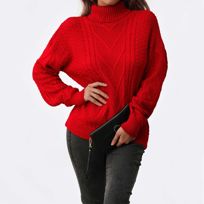 

Autumn Winter Sweaterirt Women Street Sle High Collar Knitted Tops Polyester Mixed Fabric Regular SveLength