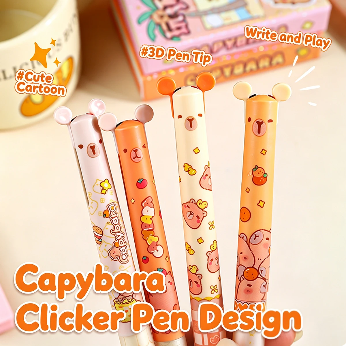 Capybara two-color telescopic gel pen, four 0.5mm bullet head quick drying black red ink, suitable for school office diary