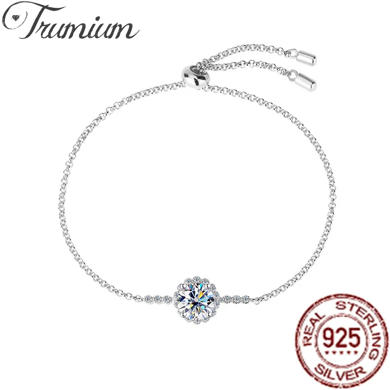 

Trumium 1ct D VVS1 Moissanite Round Bracelets for Women S925 Sterling Silver Pass Test Diamonds Bangle Luxury Jewelry Gift