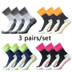 3pairs New Men Women Color Stitching Football Socks Sports Square Silicone Non-slip Grip Soccer Socks calcetines hombre