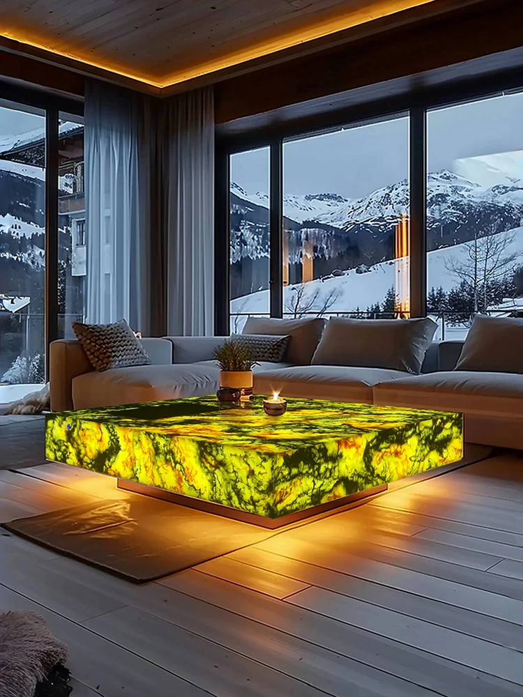 Luminous jade tea table minimalist natural imported designer advanced sense art villa modern square living room