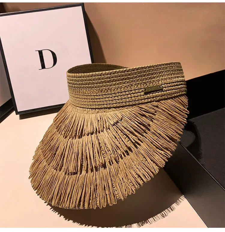 Designer Marke Sonnenschutz Quaste Strohhüte für Frauen Sommer Leere Top Sonnenhut Outdoor Pamama UV Schutz Strand Sonnenschirm Kappe – Detail 5