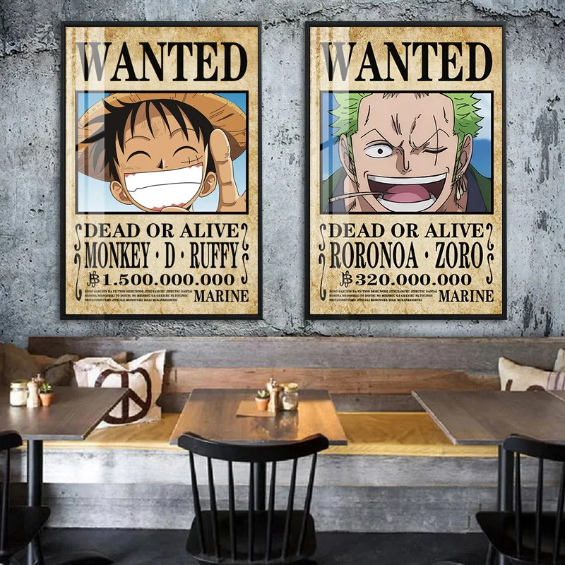 Hot Sale One Piece Luffy Wanted Bounty Canvas Poster Retro Pirate Reward Wall Art Decor Gift For Anime Lovers
