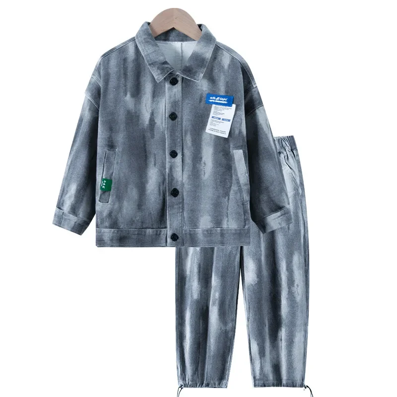 

spring new 2025 fried street children's clothes boys middle large children two-piece spring suit Children's clothing boys suit