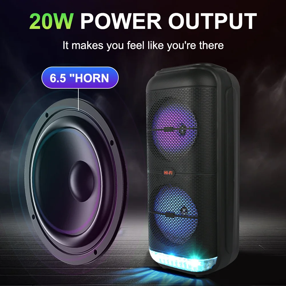 Portable Super Bass Subwoofer Sound Box Wireless Caixa De Som Bluetooth Speakers Outdoor Karaoke Audio with MIC RGB Light FM/TWS