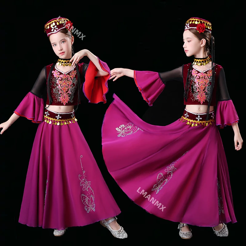 Kizili Guli Xinjiang Uyghur Little Guli Costume da ballo Costume di minoranza etnica Costume da spettacolo per bambini Donna