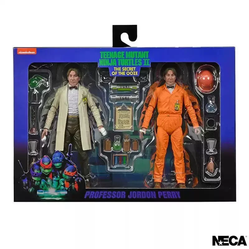 Op voorraad: NECA 54326 TMNT II Secret of The Ooze Professor Perry, 18 cm actiefiguur, 2-delige set, officieel gelicentieerd verzamelmodel.