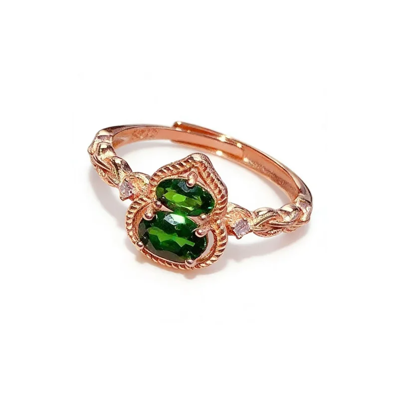 5mm Cushion Cut Natural Diopside Gem Ring Set in S925 Sterling Silver Elegant Daily Wear Ring for Women
