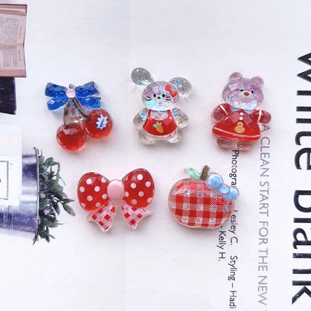 10pcs Mini Kawaii Cute Bunny Bear Bow Resin Flat Back Cabochons Scrapbook Diy Party Hairpin Accessories Home Decoration Craft