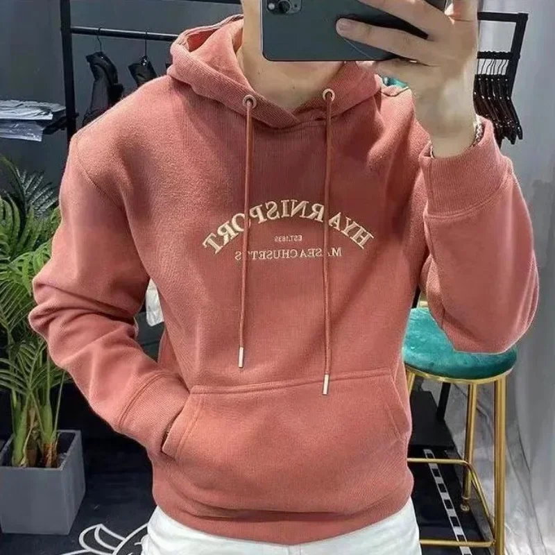 Men's Clothing Hoodies Sweatshirts for Man Embroidered Letter Hooded New Rock Emo Cotton Autumn Winter Korean Style Offers Warm