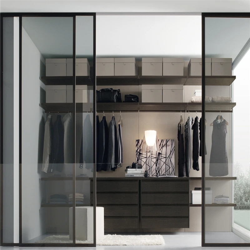 Simple Melamine Board Walk In Wardrobe Without Door Designs