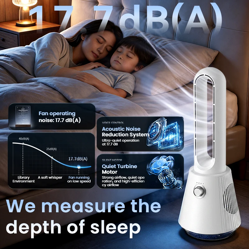 2026 Bladeless Electric Tower Fan Ultra Quiet Air Purification Circulation 3000mAh for Dormitory Desk Floor
