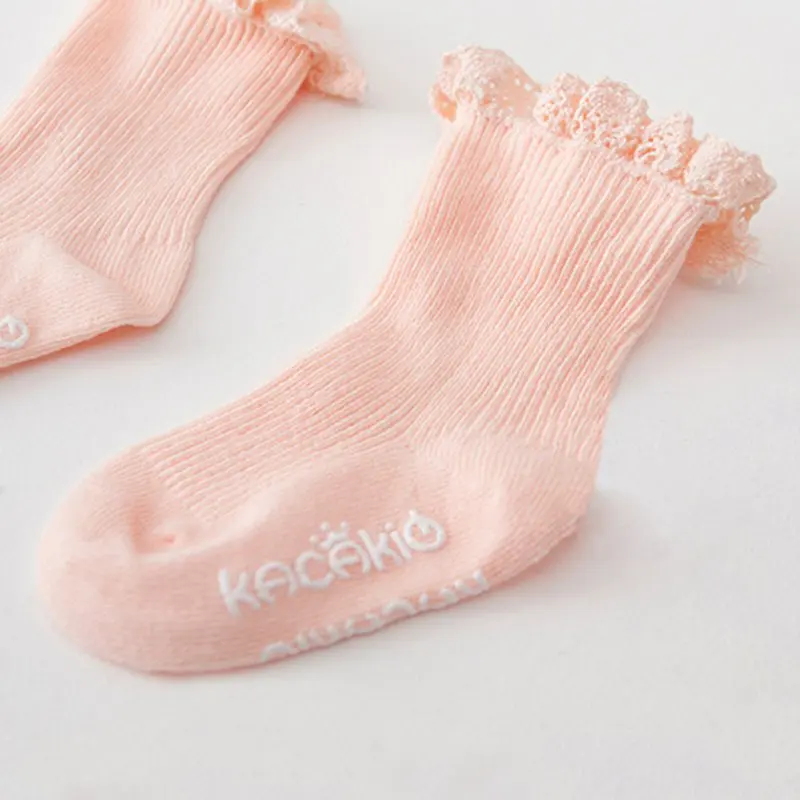 Newborn Baby Girls Socks Non-Slip Autumn Spring Cotton Lace Socks Solid Color Infant Baby Footwear Sock