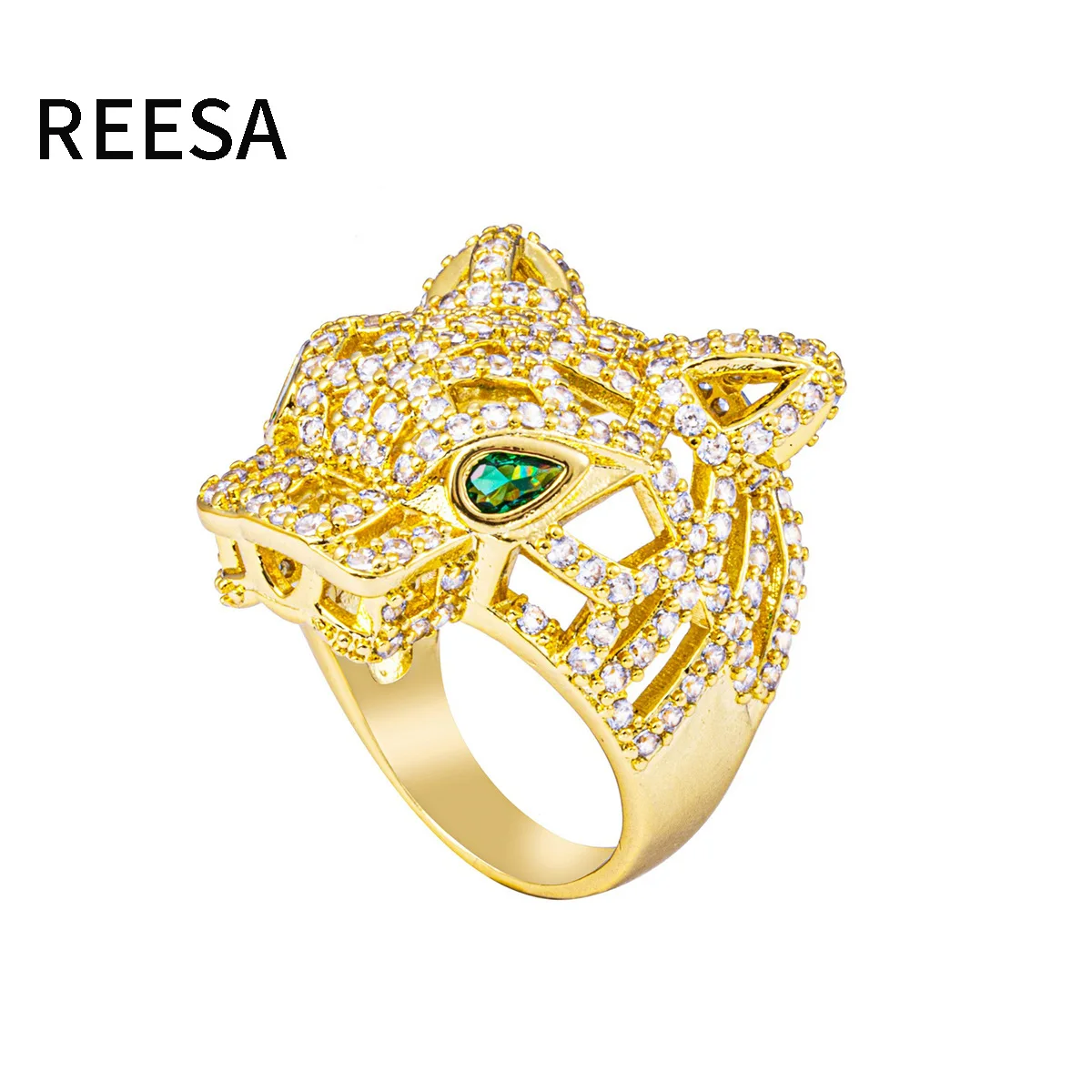 hiphop copper inset zircon powerful men's and women's leopard head closed super flash head full of leopard head ring