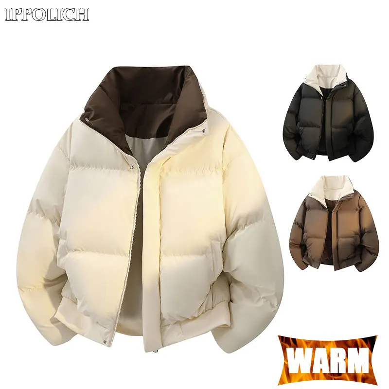 Winter Warm Jacket Windproof Stand Collar Warm Breathable Solid Color Coat Couple Outdoor Casual Sport Running Hiking Warm Coat