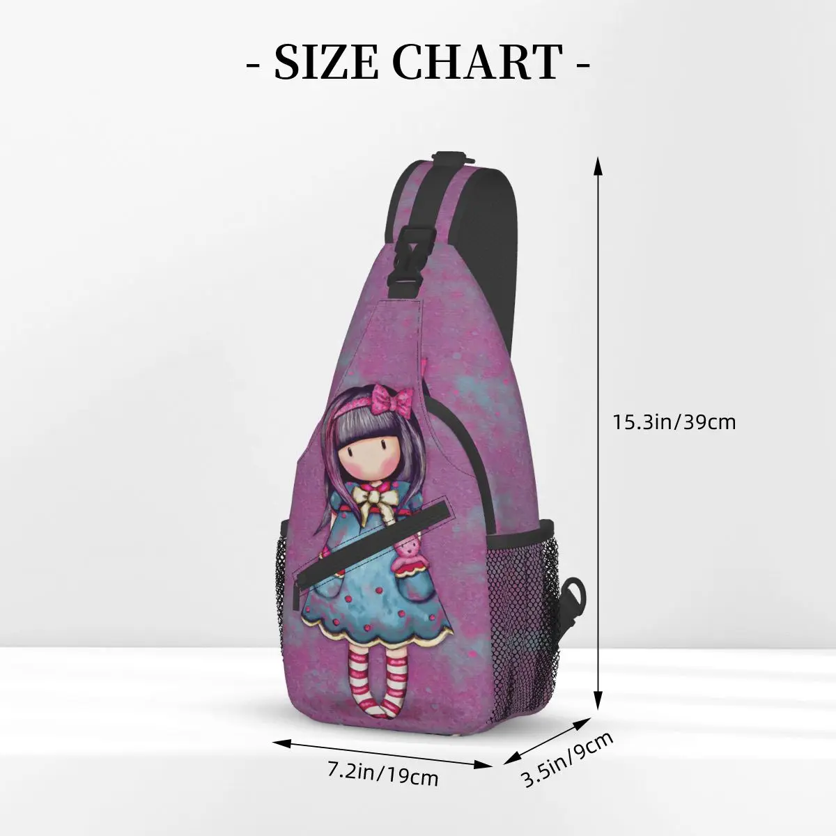 Santoro Gorjuss Doll Crossbody Sling Bag Small Chest Bag Art Cartoon Shoulder Backpack Daypack for Hiking Outdoor Camping Bag