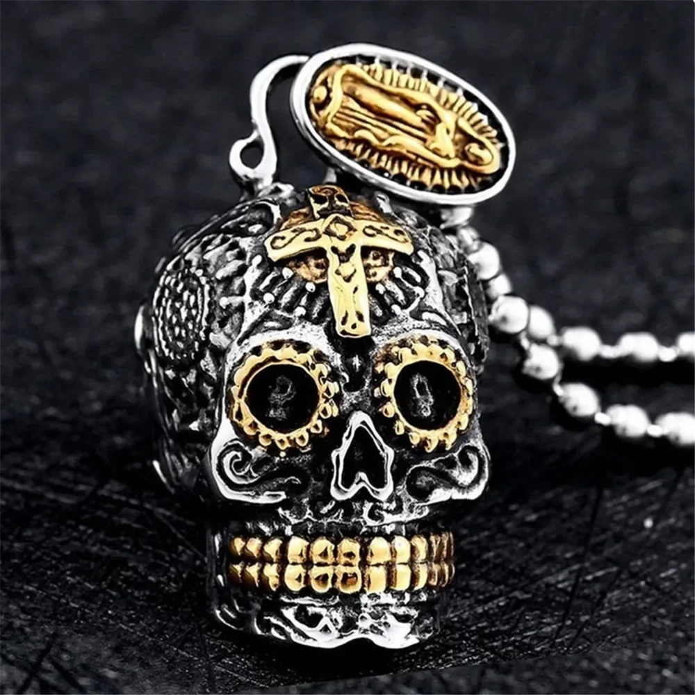Retro Punk Style Fashion Skull Pendant Necklace for Men Domineering Hip Hop Party Rock Necklace Accessories Gift