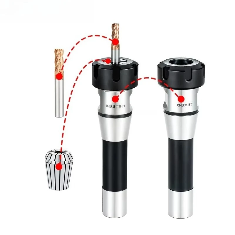 R8 ER Tool Holder M12 Thread R8 ER16 ER20 ER25 ER32 ER40 Collet Chuck R8 Taper Milling Tool Holder for Milling Machine