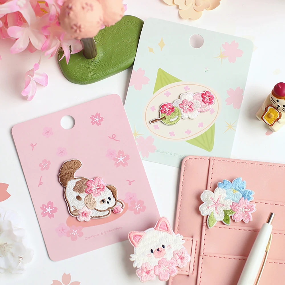 One Piece Sakura Embroidery Patch DIY Self-Adhesive Applique for Phone Case Bags Clothing Decoration