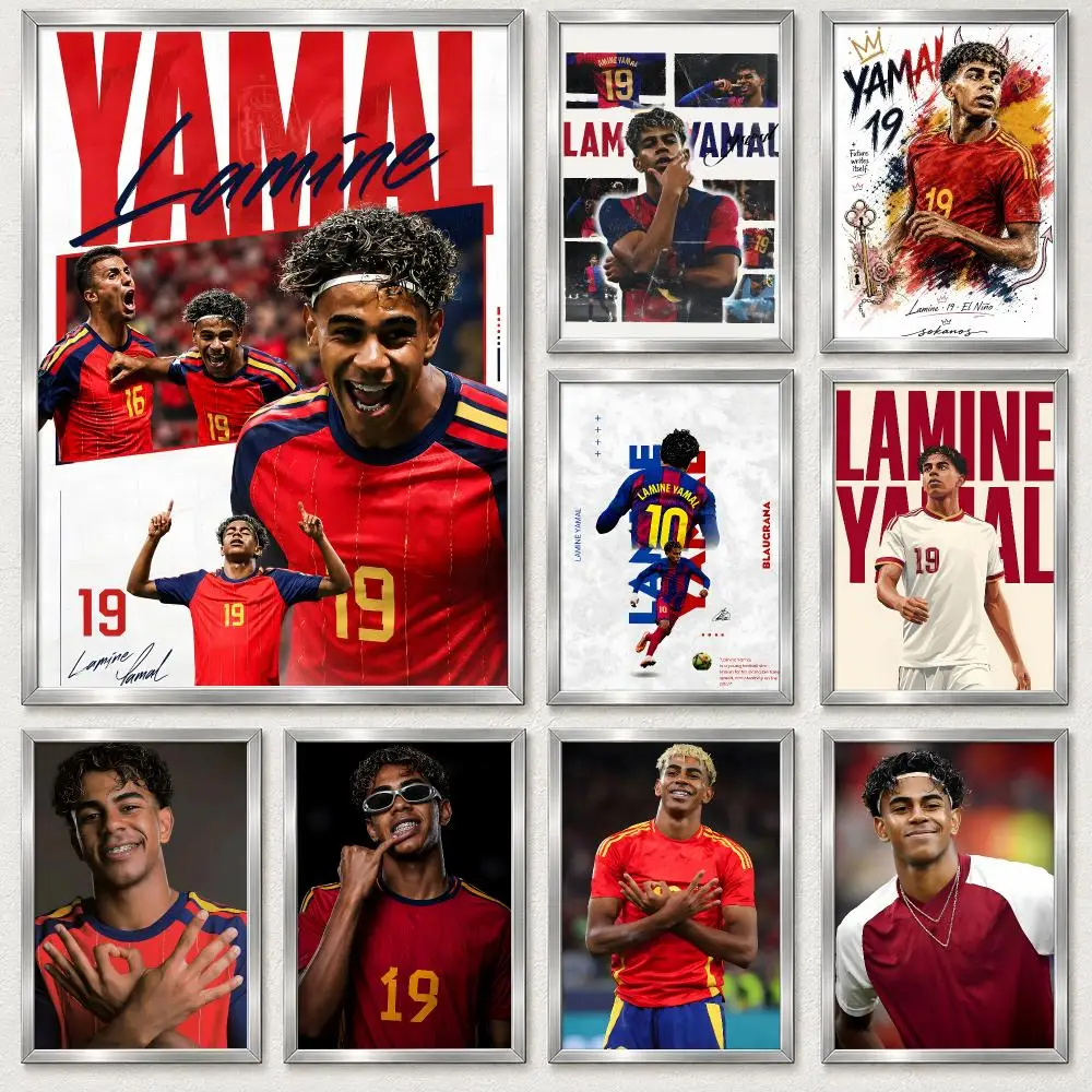 Young Football Athlete Lamine Yamal Poster Self‑Adhesive Waterproof PP Poster Coffee Bar Wall Art Home Decor