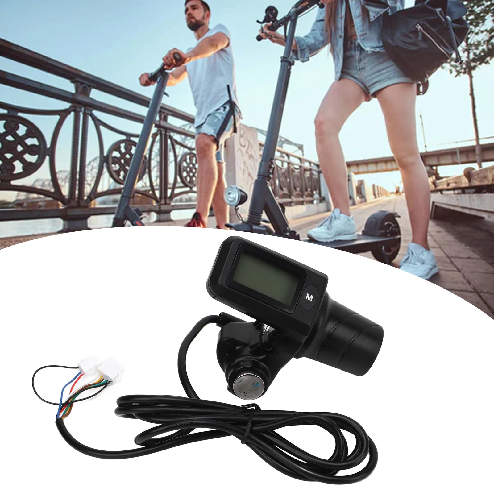 

805 LCD Display Panel Throttle Grip Set Electric Bike Scooter Twist Half Throttle Grip with LCD Panel for 22.5mm Handlebars