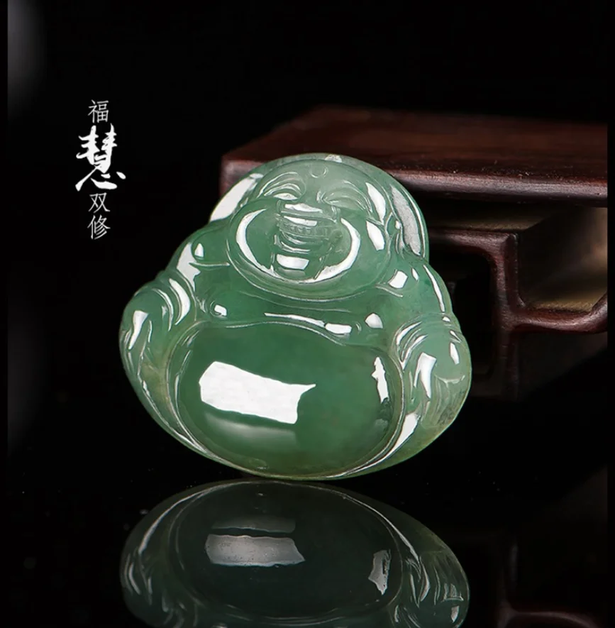 غرامة المجوهرات الطبيعية اليشم A + الجاديت النفط الأخضر مايتريا بوذا قلادة اليشم قلادة الأزياء والمجوهرات التميمة #4