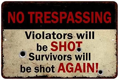 Violators Will be Shot… Sign Man Cave Rustic Signs Decor Vintage Wall Art Decorations Dads Tin Plaque Fathers Mancave Gift 8 x 1