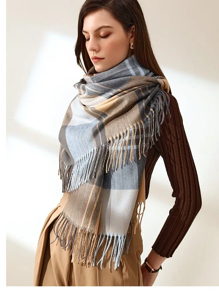 Fashion Cashmere Plaid Women Scarf 2021 Autumn Winter Warm Shawl Wrap Bandana Pashmina Long Tassel Female Foulard Thick Blanket